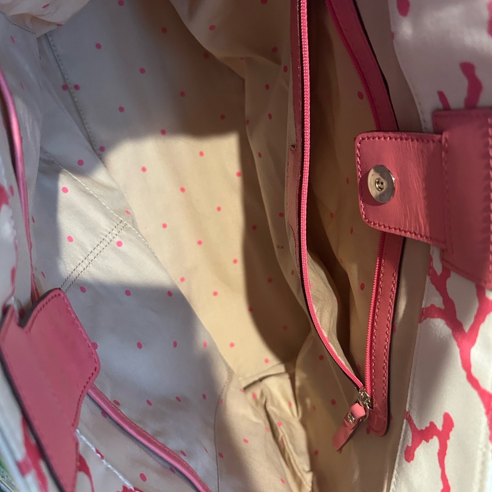 17. Kate Spade canvas tote bag with a pink coral print pink braided rope - Picture 7 of 7